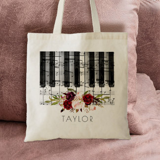 Bolso De Tela nombre floral de piano burgundy de música