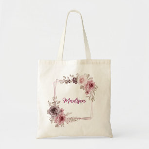 Bolso De Tela Nombre floral personalizado de los Rosas geométric