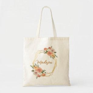 Bolso De Tela Nombre floral personalizado de los Rosas geométric