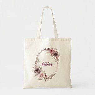 Bolso De Tela Nombre floral personalizado de los Rosas geométric
