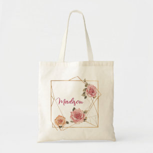 Bolso De Tela Nombre floral personalizado de los Rosas geométric
