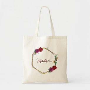 Bolso De Tela Nombre floral personalizado del Rosa geométrico do