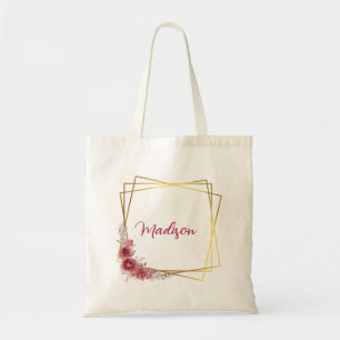 Bolso De Tela Nombre floral personalizado del Rosa geométrico do