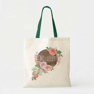 Bolso De Tela Nombre floral rústico de la acuarela