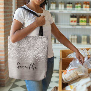 Bolso De Tela Nombre Glam Plateado Brillante