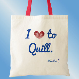 Bolso De Tela Nombre, I (corazón) a Quill, Tote de algodón presu