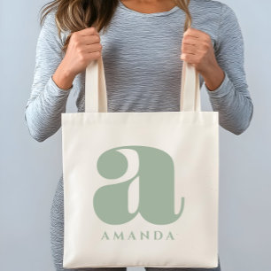 Bolso De Tela Nombre inicial personalizado Sage Green