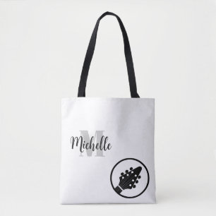 Bolso De Tela nombre, inicial y negro treble clef music tobag