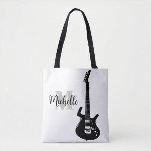 Bolso De Tela nombre, inicial y negro treble clef music tobag