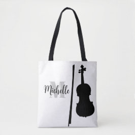 Bolso De Tela nombre, inicial y negro treble clef music tobag