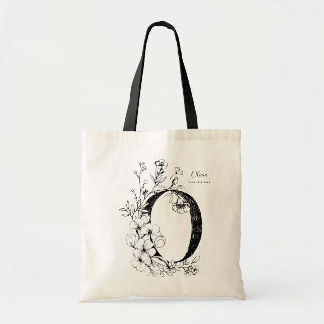 Bolso De Tela Nombre Letra inicial N floral rústica personalizad (Frente)