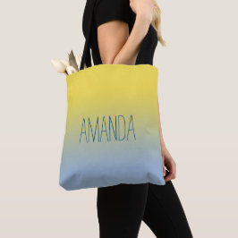 Bolso De Tela Nombre manuscrito de degradado amarillo a azul mod