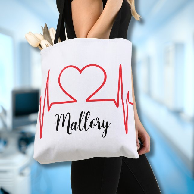 Bolso De Tela Nombre médico simple del corazón personalizado (Subido por el creador)