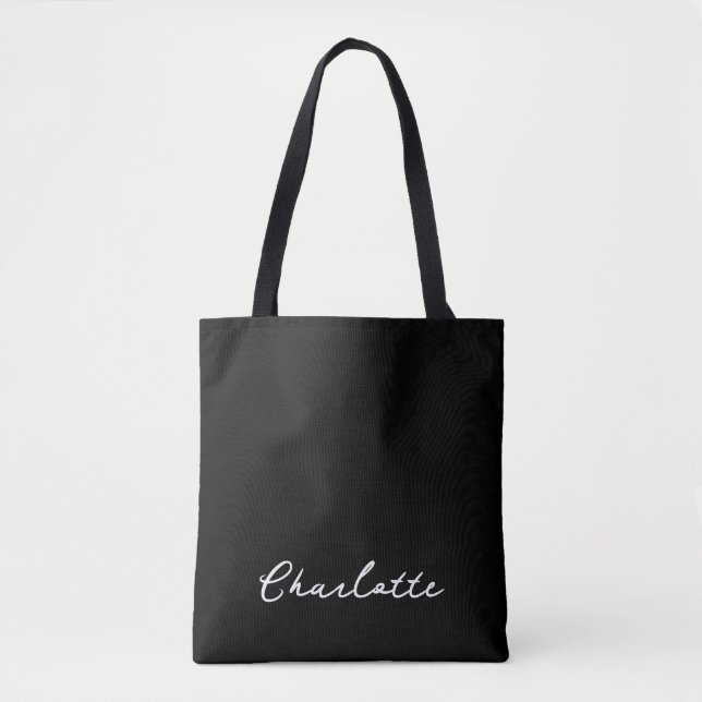 Bolso De Tela Nombre Minimalista elegante y negro (Anverso)
