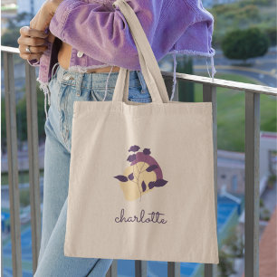 Bolso De Tela Nombre moderno boho de flor y escritura