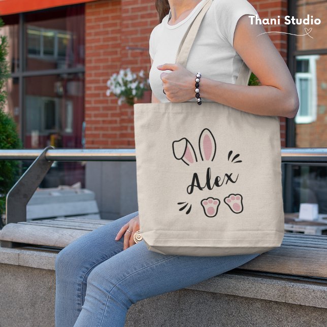 Bolso De Tela Nombre moderno de Personalizable de conejo rosa pa (Subido por el creador)