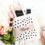 Bolso De Tela Nombre moderno del monograma | Puntos rosados y ne<br><div class="desc">Nombre moderno del monograma | Puntos rosados y negros pasteles</div>