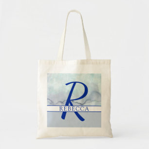 Bolso De Tela Nombre Monograma azul acuarela