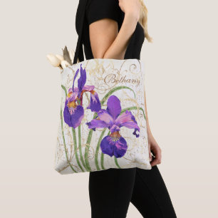Bolso De Tela nombre Monograma del amortiguador dorado floral mo