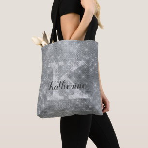 Bolso De Tela Nombre Monograma del Purpurina Girona Plata Sparkl