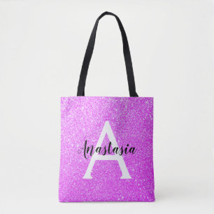 Bolso De Tela Nombre Monograma del Purpurina morado Giram Glam