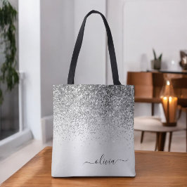 Bolso De Tela Nombre Monograma Lujo Niña Purpurina Plata