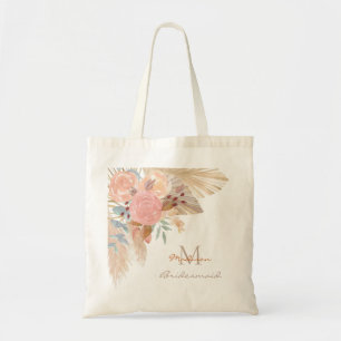 Bolso De Tela Nombre Monograma Pampas Bridesmaid Tote Bag
