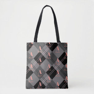 Bolso De Tela Nombre Monograma Patrón revestido Color negro gris