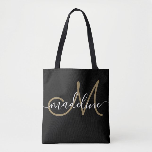 Bolso De Tela Nombre Monogramado con Letra Moderna y Elegante (Anverso)