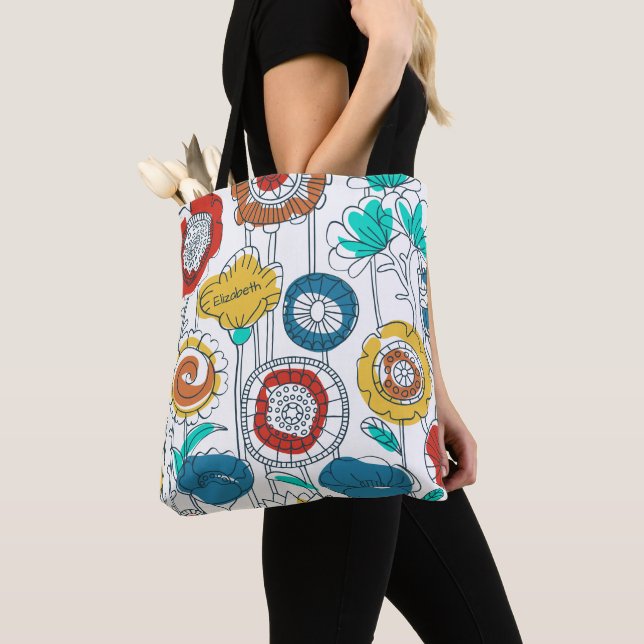 Bolso De Tela Nombre Monogramado Cuto Resumen Diversión Floral E (Detalle)