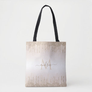 Bolso De Tela Nombre monogramado del Purpurina de champagne de c