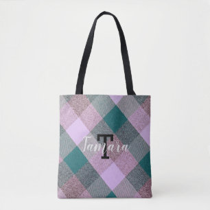 Bolso De Tela Nombre monogramado escandinavo Verde azulado rosad