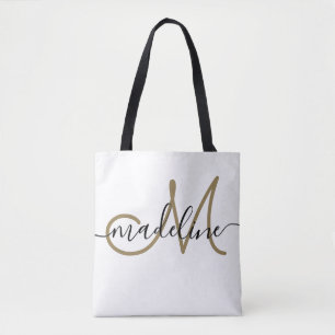 Bolso De Tela Nombre Monogramado Moderno con Letra Elegante