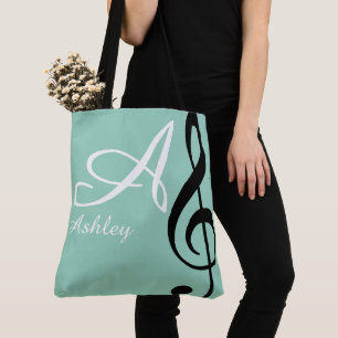 Bolso De Tela Nombre, música verde azulada inicial y de trébol n