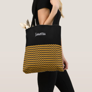 Bolso De Tela Nombre negro de la Naranja de Chevron de Halloween