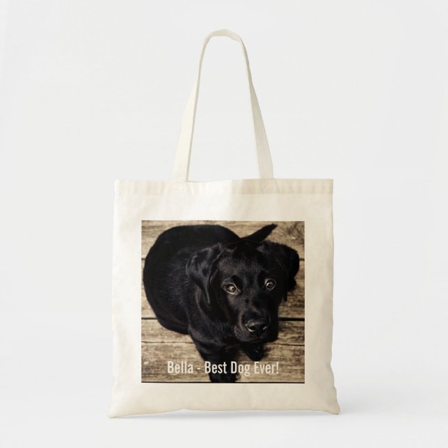 Bolso De Tela Nombre negro personalizado de la foto del perro (Frente)