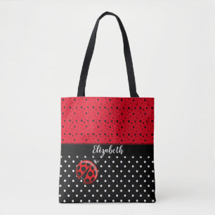 Bolso De Tela Nombre negro rojo de los escarabajos del insecto