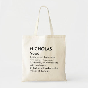 Bolso De Tela nombre Nicholas, nombre editable, nombre personali