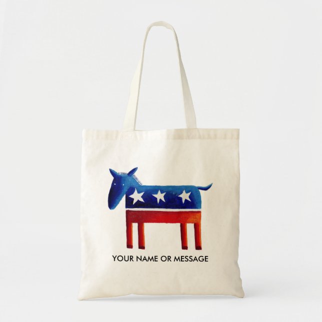 Bolso De Tela Nombre o mensaje personalizado de burro democrátic (Frente)