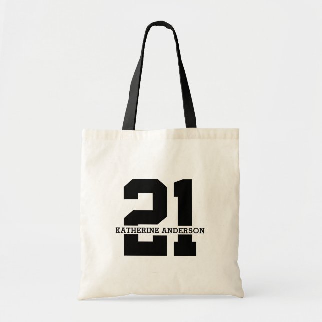 Bolso De Tela Nombre personalizado 21º cumpleaños moderno (Frente)
