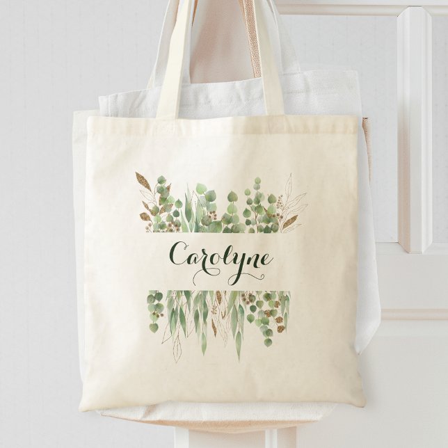 Bolso De Tela Nombre personalizado acuarela Eucalyptus Greenery  (Subido por el creador)