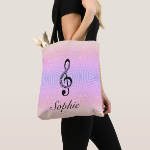 Bolso De Tela Nombre personalizado Arcoiris/Estrellas Pastel Mús