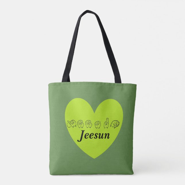 Bolso De Tela Nombre personalizado ASL Jeesun Fingerhechizo Alfa (Reverso)