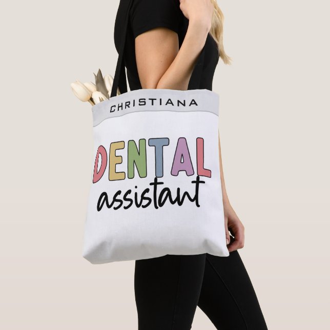 Bolso De Tela Nombre personalizado Ayudante dental (Detalle)