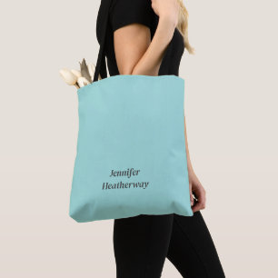 Bolso De Tela nombre personalizado azul acuático minimalista