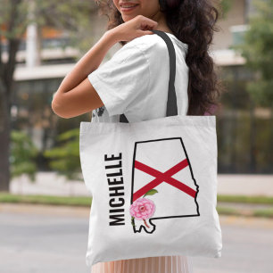 Bolso De Tela Nombre personalizado Bandera de Alabama y camellia