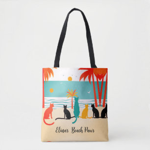 Bolso De Tela Nombre personalizado Beach Cats Tote Bag