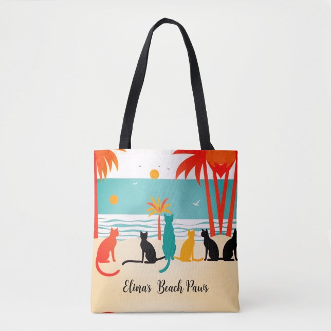Bolso De Tela Nombre personalizado Beach Cats Tote Bag (Anverso)