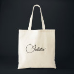 Bolso De Tela Nombre personalizado Blanco y negro simple<br><div class="desc">Nombre personalizado o texto Minimalista Elegante caligrafía Boda Tote Bags,  perfecto como el favor de la boda de la dama de honor.</div>