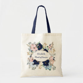 Bolso De Tela Nombre personalizado Blue Pink Rose Bridal